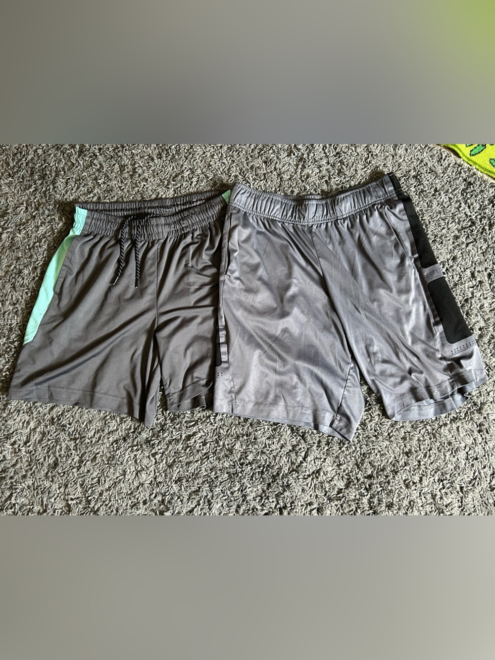 tek gear Men's Gray Athletic Shorts with Mint Accent - Twin Pair